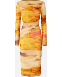 Pinko - Slim-fit Midi Dress With Landscape Print - Lyst