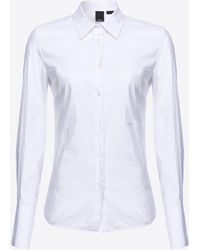 Pinko - Taillierte Bluse Aus Popeline Logostickerei, Leuchtendes Weiß - Lyst