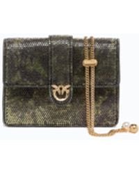 Pinko - Love Pocket Card Holder With Rhinestones And Chain Shoulder Strap - Lyst