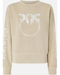 Pinko - Sweatshirt Aus Baumwolle Mit Logo-Ärmeln, Zementbeige - Lyst