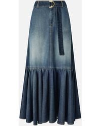 Pinko - Falda Vaquera Larga Con Volante Y Cinturón - Lyst