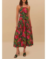 FARM Rio - Robe Midi Encolure Carré En Lin Mélangé Femme - Lyst