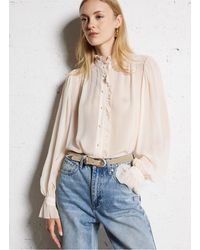 Suncoo - Blouse Droite Boutonnée À Volants Femme - Lyst