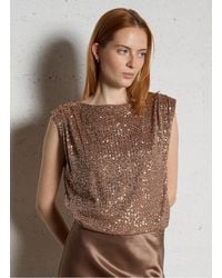 MAISON 123 - Top Fluide Sans Manches Sequins Femme - Lyst