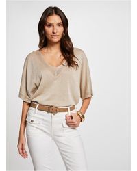 Morgan - Pull Droit Col V À Détail Métallisé Femme - Lyst
