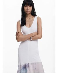 Desigual - Robe Midi Col V En Coton Mélangé Femme - Lyst