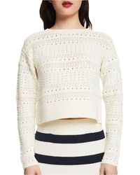Esprit - Pull Col Rond En Maille Ajourée De Coton Femme - Lyst