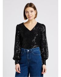 Vila - Top Droit Col V À Sequins Femme - Lyst