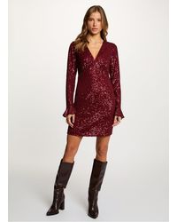 Morgan - Robe Courte Ajustée Col V À Sequins Femme - Lyst