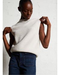 Majestic Filatures - Pull Sans Manches Col Rond Droit En Laine Femme - Lyst