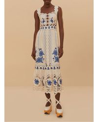 FARM Rio - Robe Longue En Lin Mélangé Brodé Femme - Lyst