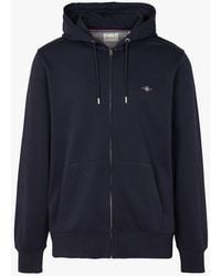 GANT - Sweat Droit Zippé À Capuche En Coton Mélangé - Lyst