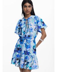Desigual - Robe Courte Col Rond À Imprimé Floral Femme - Lyst