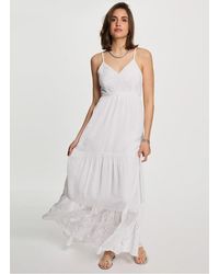 Morgan - Robe Longue Col V Brodée Femme - Lyst