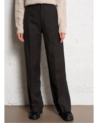 MASSCOB - Pantalon Droit En Laine Mélangée À Rayures Femme - Lyst