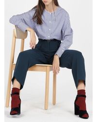 Tara Jarmon Striped Cotton Poplin Shirt With Round Neck - Blue