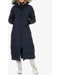 Canada Goose Long Fitted Padded Jacket With Fur Hood - Blue