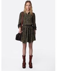 Zadig & Voltaire - Robe Courte Cintrée Col Rond En Coton Mélangé Femme - Lyst