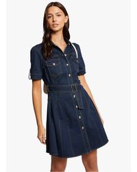 Morgan - Robe Courte Cintrée Col Classique En Coton Mélangé Femme - Lyst