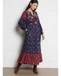 MAISON HOTEL - Robe Longue Imprimée En Coton Col Tunisien Femme - Lyst