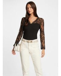 Morgan - Tee-Shirt Manches Longues À Dentelle Femme - Lyst