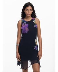 Desigual - Robe Courte Col Rond En Coton Mélangé Femme - Lyst