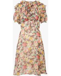 Paul & Joe - Robe Midi Col Rond Imprimée En Soie Femme - Lyst