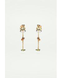 Les Nereides - Boucles D'Oreilles Tiges Pendantes Papillons Émaillés Et Pierre En Verre Taillé - Lyst
