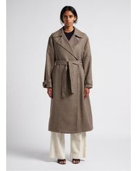 Pomandère - Trench Long Col Tailleur En Laine Mélangée Femme - Lyst