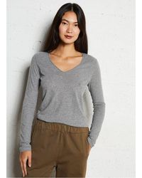 Majestic Filatures - Tee-Shirt Col V En Coton Mélangé Femme - Lyst