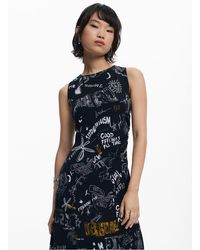Desigual - Robe Midi Col Rond Imprimée Femme - Lyst