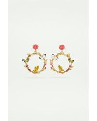 Les Nereides - Boucles D'Oreilles Tiges Pendantes Papillons Émaillés Et Éléments Végétaux - Lyst