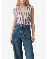 IRO - Top Court Ajusté Col V En Coton Femme - Lyst