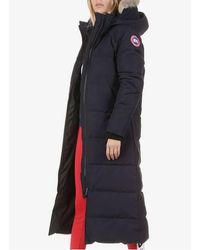 Canada Goose Long Fitted Padded Jacket With Fur Hood - Blue