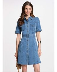 Morgan - Robe Courte Cintrée Col Classique En Coton Mélangé Femme - Lyst