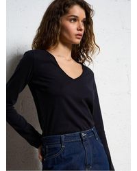 Majestic Filatures - Tee-Shirt Col V En Coton Mélangé Femme - Lyst