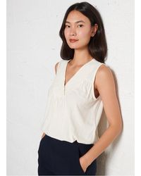 MAISON 123 - Top Décolleté V Brodé Sans Manches Femme - Lyst