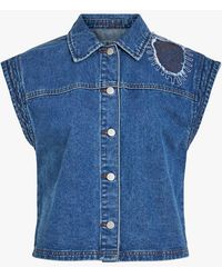 Vila - Veste En Jean Sans Manches Brodée Femme - Lyst