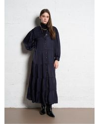 MAISON HOTEL - Robe Longue Col Tunisien Brodée En Coton Femme - Lyst