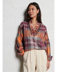 V DE VINSTER - Blouse Large Col V Sequins À Carreaux Femme - Lyst