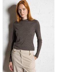 MAISON 123 - Tee-Shirt Manches Longues Fluide À Col Montant Femme - Lyst