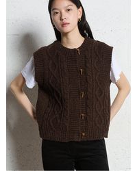 MAISON 123 - Gilet Sans Manches Col Rond En Laine Chinée Femme - Lyst