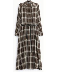 Please - Robe Longue À Carreaux Avec Ceinture Et Col Col Classique - Lyst