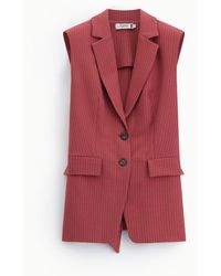 Please - Gilet Long À Rayures Avec Ceinture Et Boutons - Lyst