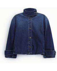 Please - Veste En Denim Courte À Col Montant Rayé - Lyst