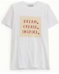 Please - T-Shirt Col Rond Coupe Regular Motif Imprimé Devant - Lyst