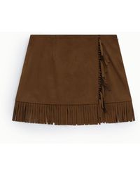 Please - Jupe Courte À Franges Et Détail Noué - Lyst