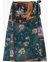 Please - Jupe Midi Portefeuille Imprimé Patch Fleuri - Lyst