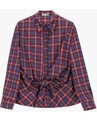 Please - Chemise À Carreaux Avec Nœud Devant Et Manches Longues - Lyst