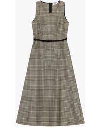 Please - Robe Longue Évasée À Carreaux Avec Ceinture - Lyst